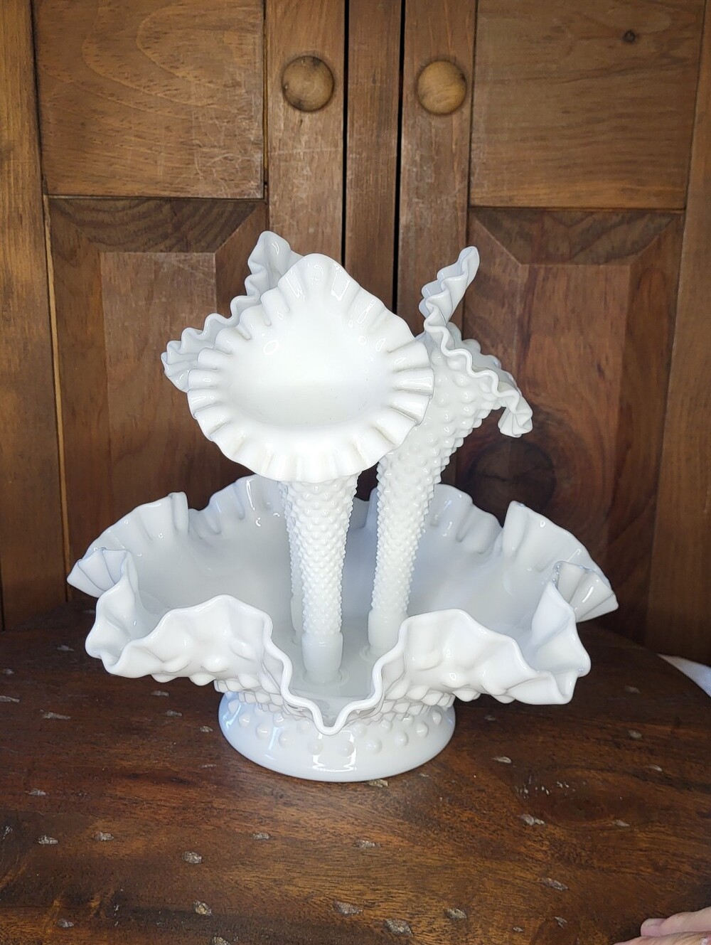 Fenton White Hobnail Milk Glass Epergne Centerpiece - Picture 9 of 12